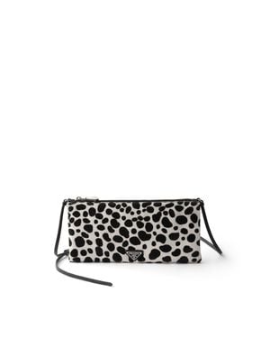 Prada Small Printed Calf Hair Leather Shoulder Bag - White