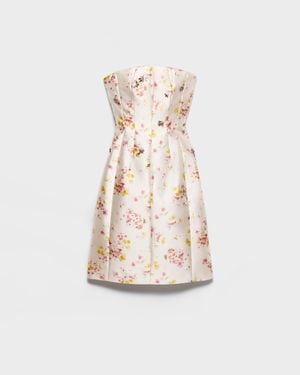 Prada Floral Print Silk And Wool Dress - Natural