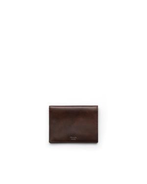 Prada Antiqued Leather Wallet - Brown