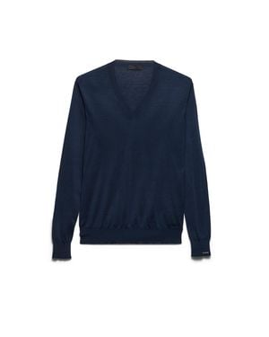 Prada Pullover Aus Baumwolle Mit V-Ausschnitt, Herren, Größe - Blau