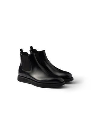 Prada Brushed Leather Chelsea Boots, Size 7 - Black