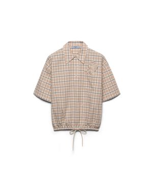 Prada Embroidered Checked Poplin Top - White