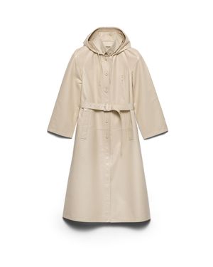 Prada Hooded Nappa Leather And Fabric Coat, Ivory - Natural