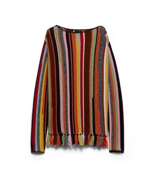 Prada Pullover Aus Mehrfarbiger Wolle Mit Fransen, Herren, Größe - Rot