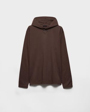 Prada Long-Sleeved Cotton Hoodie T-Shirt - Brown