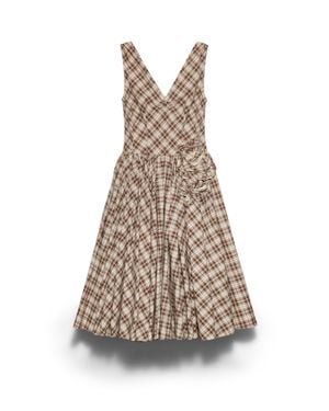 Prada Embroidered Checked Poplin Dress, Ivory/Cocoa - Natural
