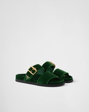 Prada Velvet Slides - Green