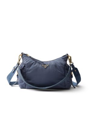 Prada Explore Große Tasche Aus Re-Nylon Und Leder, Damen - Blau