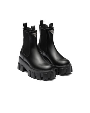 Prada Leather Monolith Ankle Boots 55 - Black
