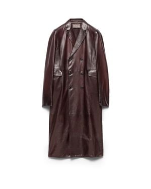 Prada Double-Breasted Nappa Leather Coat - Brown