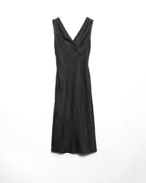 Prada Embroidered Vintage-Effect Habutai Silk Dress - Black