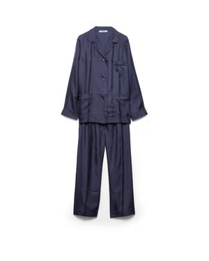 Prada Pyjama En Sergé De Soie, Femme, Taille - Bleu