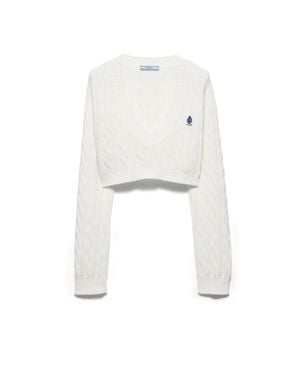 Prada V-Neck Cotton Sweater - White