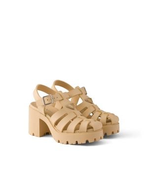 Prada Rubber Platform Sandals, Natural, Size 35 - Metallic