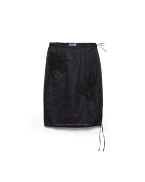 Prada Embroidered Organdy Midi-Skirt - Black