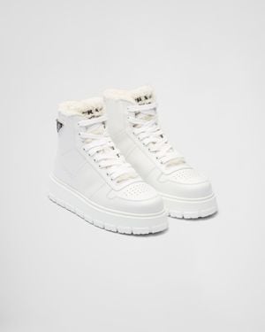 Prada Shearling-detail High-top Sneakers - White
