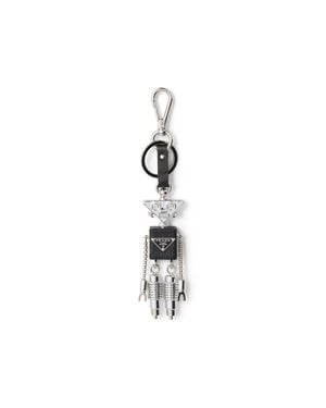 Prada Robot Saffiano Leather Keychain Charm - White