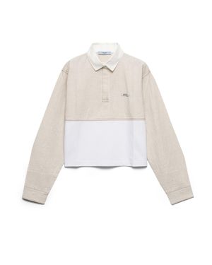 Prada Chambray And Jersey Polo Shirt, Ecru - White