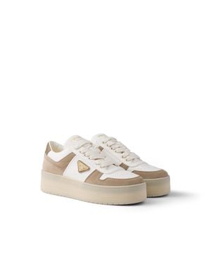 Prada Downtown Bold Nappa Leather And Suede Sneakers - White