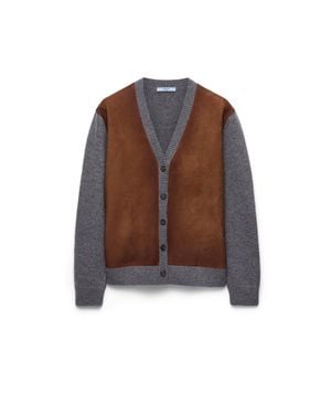 Prada Strickjacke Aus Wolle Und Veloursleder, Damen, Größe - Braun