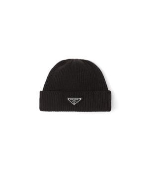 Prada Triangle-Logo Wool-Cashmere Beanie - Black