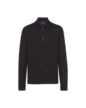 Prada Triangle-Logo Wool-Blend Shirt - Blue