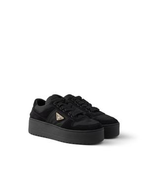 Prada Downtown Bold Re-Nylon And Suede Sneakers - Black