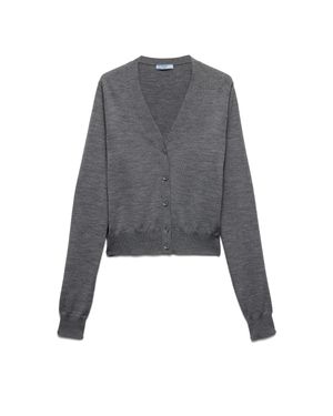 Prada Cropped Cardigan With Classic V-Neckline And Taper - Grau