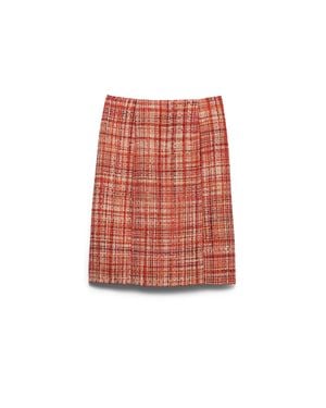 Prada Tweed Midi Skirt - Red