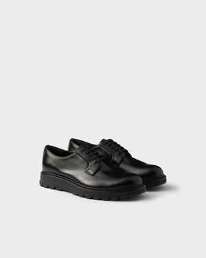 Prada Brushed Leather Lace-Up Shoes - Black