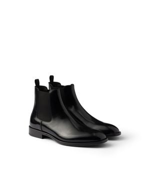 Prada Brushed Leather Chelsea Boots, Size 6,5 - Black
