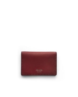 Prada Antiqued Leather Card Holder - Purple