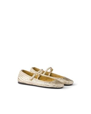 Prada Woven Leather Ballerinas - Metallic