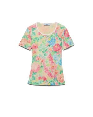 Prada Triangle-Appliqué Printed Ribbed Cotton-Jersey T-Shirt - Multicolor