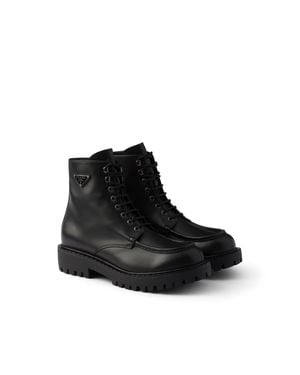 Prada Laced Leather Booties - Black