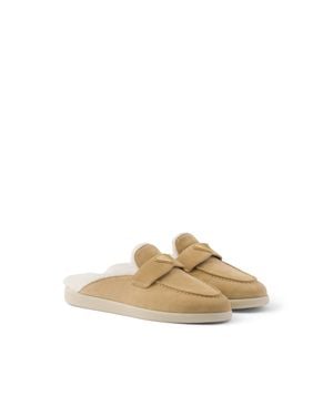Prada Pantoufles En Veau Velours Et Peau De Mouton, Femme, Taille - Métallisé