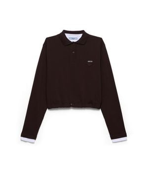 Prada Piqué And Jersey Polo Shirt, Ebony - Black