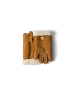 Prada Suede Sheepskin Gloves, Size 7 - White