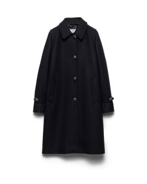 Prada Single-Breasted Double Loden Coat - Blue
