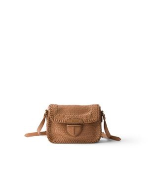 Prada Woven Leather Mini Shoulder Bag - Brown
