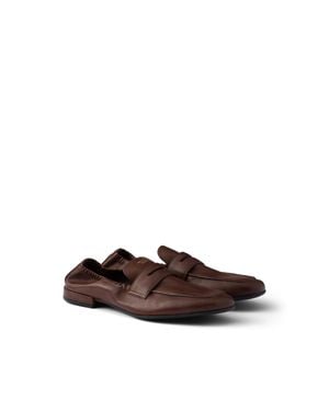 Prada Shuffle Antiqued Leather Loafers, Cognac - Brown