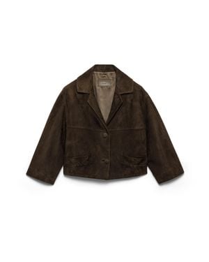 Prada Cropped Suede Jacket, Selva - Brown