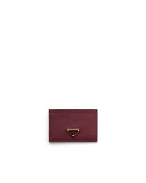 Prada Saffiano Leather Card Holder, Burgundy - Purple
