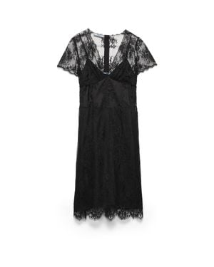 Prada Scalloped Lace Midi Dress - Black