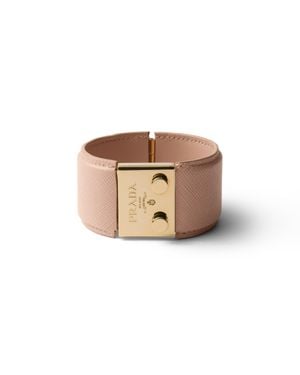 Prada Metal And Saffiano Leather Bracelet - White