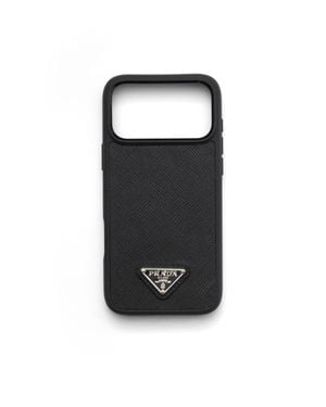 Prada Coque Pour Iphone 17 Pro Max En Cuir Saffiano, Homme - Noir
