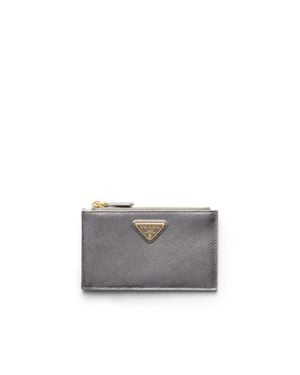 Prada Saffiano Leather Card Holder - Gray