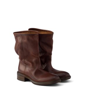 Prada Bottes En Cuir À Effet Vintage, Femme, Taille - Marron
