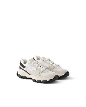 Prada Mesh Fabric And Suede Trainers - White
