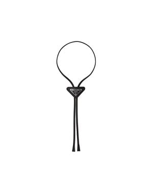 Prada Bolo Tie In Saffiano Con Logo - Bianco